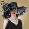 FS Fashion Hat для женщин Дерби розовые органза шляпы дамская чаепития свадьба большая широкая края винтажные федоры 240507