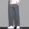 Pantaloni da uomo estate sottile casual con elevata elasticità drappeggio di seta ghiacciata affari liscio dritti di colore solido grigio nero grigio