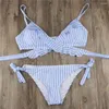 Women's Swimwear High Cut Ribbed Spotted Print Ruffled Bikini Set Two-piece Women Beach Bathingsuit