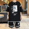 S6XL Summer Oversized Mens Set Korean Casual Sports Suit Breathable Tshirts Shorts 2 Piece High Street Clothing 240426