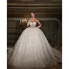 Stunningbride 2024 Luxury Ball Gown Wedding Dresses Spaghetti Straps Bridal Gowns Pearl Crystal Shiny Sweep Train Bride Dresses