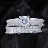 Bands Rings Luxury Pure 100% 925 STERLSILVER RSET AAAA ZIRCON ENGAGEMENT BANDE BANDE FEMANS BRIDE ANNIVERSAIRE BIELLOGE J240508