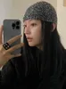 Korean Designer Y2k Shiny Cold Cool Street Sequined Knit Hat Spring Summer Girl Glitter Fashion Knitted Bag Head Beanie Hat 240508