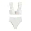 Swimwear féminin 2024 Été sexy v cou de cou push up up up Bra Bikini en deux pièces de maillot de bain couleur