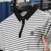 Męska wysokiej klasy jedwabna koszula Polo Silk Striped w paski Top 2024 Summer Printed Cool i oddychająca swoboda T-shirt