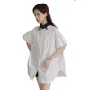 Blouses pour femmes Tanné de chemises féminines Ruffles perles patchwork Long Shirts décontractés Couleur correspondant aux hauts lâches 2024