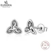 Eudora Real Pure 925 Silver Silver Oreing Bringle Celtics Knot Triangle Stud Oreing Fashion Dangler pour Gril Women Fine Gift Cye68 240506