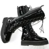 Bottes d'hiver Punk Creepers Femmes Lacet Up Le cuir brevet Galet Haute moto femelle Toe Round Plate-plate-forme Chaussures décontractées