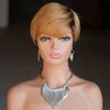 Pixie Cut Wig Heuvraines Blonde Blonde courte Machine faite pour les femmes noires Broites Naturel Straitement Clour-Gernaux Pixie Pinie avec Bang Bang Ombra 1B / 27 #