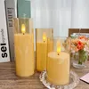 LED Flameless Pillar Candles Battery Werk met externe en timer -set van 3 plexiglas flikkering 3D Flame 240430