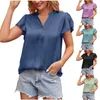 Blouses feminina Camisetas de manga curta de verão Moda moda simples de cetim de cetim temperamento comuter color sólida v colho de pescoço