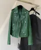 Femmes039s en cuir faux manteau de courte longueur Spring Femmes 2021 Couleur verte de mode Veste authentique Crocodile Texture de haute qualité 8708539