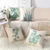 Kissen 4pcs - grüne Pflanzenblatt -Leinenabdeckung Trimmkissenbezug Hausdekor für Sofa -Auto Schlafzimmer 45x45 cm 18x18inch geeignet