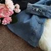 Vintage patchwork denim blazer vrouwen lente herfst herfst ingeknaked lange mouw asymmetrische jas kantoor dame lady jas mujer 240507