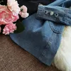 Vintage Patchwork Denim Blazer Women Spring Autumn Notched Long Sleeve Asymmetrical Jacket Office Lady Coat Mujer 240507