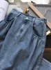 Jupes de grande taille jupe en jean taille haute taille pour les femmes été 2024 TAILLE ÉLASTIQUE MINE A-LINE POCQUE LOBÉE JEAN