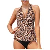 Kvinnors badkläder 2024 Kvinnor Tankini Set Bikini Fashion Leopard Tryckt V Neck hängande baddräkt Hög midja Två bit