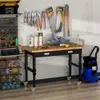 Banco de trabajo de garaje de 47 "con cajón y ruedas, piernas ajustables de altura, mesa de herramientas de estación de trabajo de mesa de bambú