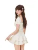 Sıradan Elbiseler Qweek Coquette Y2K Kawaii Sevimli Bandaj Mini Elbise Tatlı Kızlar 2024 Japon Harajuku Kek Partisi Kısa Lolita Moda