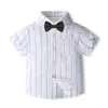 Ensembles de vêtements 4 pièces 2024 Été pour tout-petit des vêtements pour garçon ensemble de mode coréenne Stripe à manches courtes Baby Shorts Tie Tie Luxury Kids BC1003-1