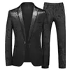 メンズスーツブレザー秋の新しいメンズボールドレスセットブラック/ブルーファッションジャックジャケットとパンツサイズ6xl-S Q240507