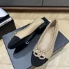 2024 Designer Shoes Pointed Toe Shallow Mouth Chain Flat Single Shoes Women's Small Fragrance Leather Peplum Ballet Shoes