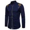 Camicie casual maschile 2024 Spring Royal Court Style Solido abito ricamato floreale Slip Slip Long Maniche