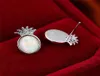 Simple Female White Oval Opal Earrings Trendy Silver Color Pineapple Stud Earring Dainty Zircon Fruit Wedding EarringsFor Women5611590429