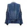 Vêtes pour femmes printemps automne dame leisure boucle slim slim cost collier denim gilet 2024 solidshort veste sans manche polyvalente