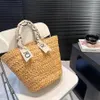 Luxo de luxo de luxo saco de balde de fêmea designer de compras colorida A bolsa de sacola de palha bolsa de ombro crossbod