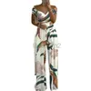 カジュアルドレスデザイナードレス2024女性のファッションワンショルダー印刷気質通勤女性用ハイウエストジャンプスーツプラスサイズのドレス