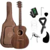 Bamboo Acoustic Electric Guitar Travel Acacia 38 Complete Beginner Kit for Adults and Teens - Gig Bag, Pick, Tuner, Strings, Capo, Strap, Pickguard, Truss Rod Key