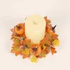 Decorative Flowers Wreaths Artificial Candle Holder Rings With Maple Leaf Pumpkin Berry Artificial Wreath For Thanksgiving Halloween Decoration