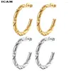 Hoop Earrings ICAM Trendy Twisted Small For Women Fashion Gold Color Metal Circle Tiny Hoops Huggie Ear Buckle Jewelry 2024