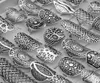 Kobiety bohemian vintage rzeźbione kwiaty srebrne pierścionki biżuterii dla kobiet przyjęcie podarunkowe Rozmiar od 17 mm do 21 mm Style 5914565