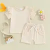 Ensembles de vêtements Focusnorm 0-3y Toddler Baby Girls Clothes Set 2pcs Couffures à manches courtes T-shirt solide avec short de taille élastique