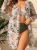 Swimwear féminin 3pcs Sexy Mesh Micro Bikini avec couverture de couverture plus taille de maillot de bain Push Up Bandage Biquini Bathing Fssue 2024 Mujer