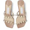 JC Jimmynesty Choo marki Amara Mules Sandals Buty Nude Black Summer Otwarty kwadratowy pestek Pearl Slip na kapciach High Heels Party Sukienka ślubna EU35-43