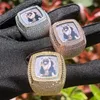 Neue trendige benutzerdefinierte Fotoringe Bling CZ Eyed Ring für Männer Frauen Real 18K Gold plattiert Mikro -Einstellung Kupfer Cz Stones Hip Hop Mode Schmuck Schmuck