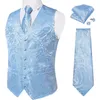 Modna jasnoniebieska kamizelki jedwabne Paisley dla mężczyzn z krawatem mankiet mankietów biznesowych przyjęcie weselne kamizelki smokarskie 240507