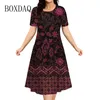 Casual Dresses Vintage Ethnic 3D Print Summer Women O-Neck Kort ärm Löst A-Line Dress Fashion Plus Size 6xl Retro kläder