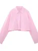 Damskie bluzki Xnwmnz dla kobiet przycięta poplinowa koszula kobieta High Street Lapel Long Sleeve Pocket Button Top Kobiecowa bluzka
