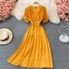Casual Dresses Summer Sexy Red Maxi Beach Holiday Long Dress Woman Short Sleeve Vintage V Neck Party For Women Elegant Vestidos