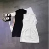 Basic Casual Dresses Designer Brand Spring/Summer Nieuwe PRA Frans Stand -Up Necy Style Versatiele solide kleur Taille -Less Mouwloze Mid Length Jurk IR23