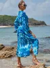 Stampa blu Kimono Beach Dress Sarongs Cover-Ups Swimwear Pareo Tunic Bareding Abita al bagnomaria Sasa De Praia Bikini Copertura Q1169