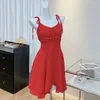 Casual Dresses Sweet Girl Slim Fit Strap Dress Women's Spring/summer Pure Sexy V-neck Lace-up A-line Short Fashion Female Clothes