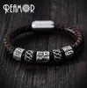 Ramor Trendy Men Black Leather Bracelet 316L Roestvrij staal Viking Bead -armbanden met sterke magneetsluiting 1721cm 210918188M3749364