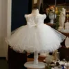 Abiti di battesimo Nuovo glitter Flower Flower Girl Dress Party Wedding Princess White Sheer Baby Bath Celebration First Birthday Q240507