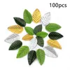 Fleurs décoratives 100pcs / morceau de plante simulée feuilles vertes or et argenté bricolage bricolage à la main
