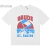 Heren- en dames trends Designer Modemerk Rhude Sailboat Surfing Letter Print Short Sleeved T-shirt voor mannen Women High Street HALF